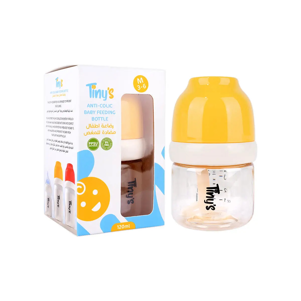 2-Tiny'S Anti-Colic Baby Feeding Bottle M(3-6) 120ml +1