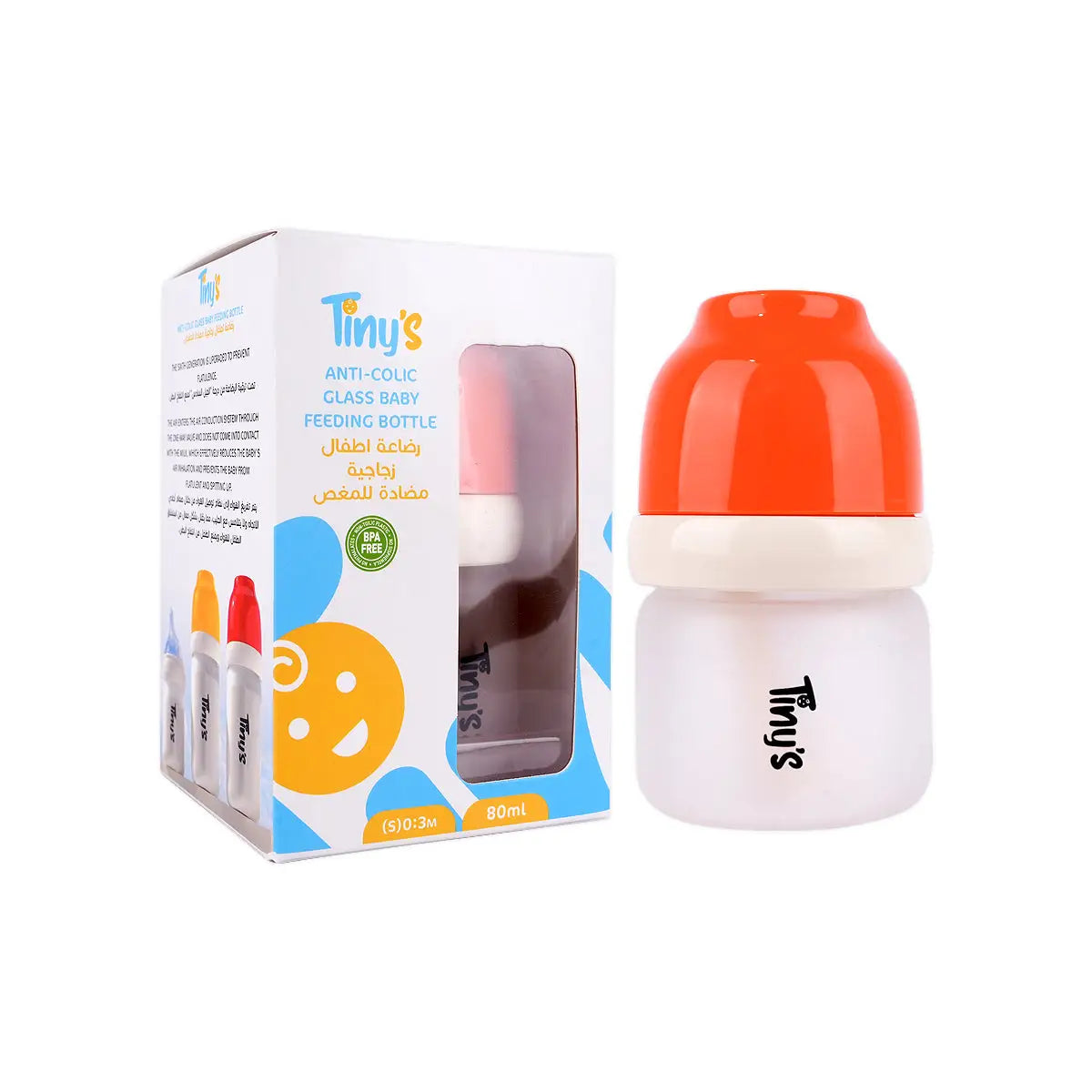 2-Tiny’S Anti-Colic Glass Baby Feeding Bottle M(3-6) 80ml +1