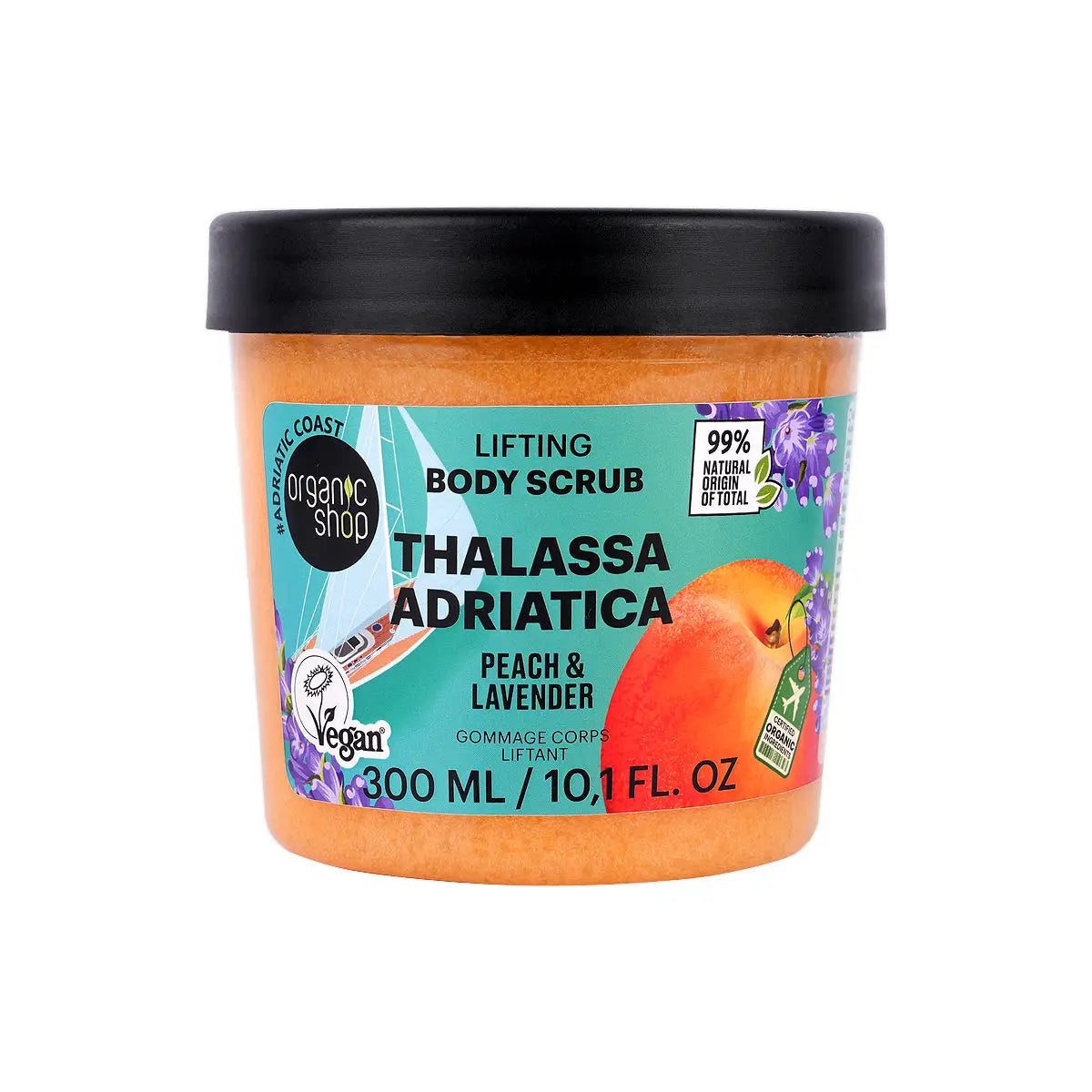 1-Organic Shop Lifting Body Scrub Peach & Lavender 300ml