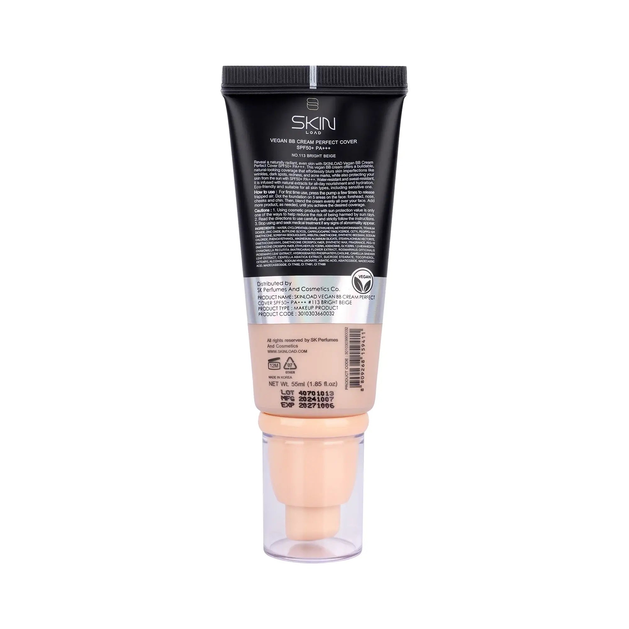 60626-Skinload Vegan BB Cream Perfect Cover SPF50+ 55ml 113-Bright Beige +1
