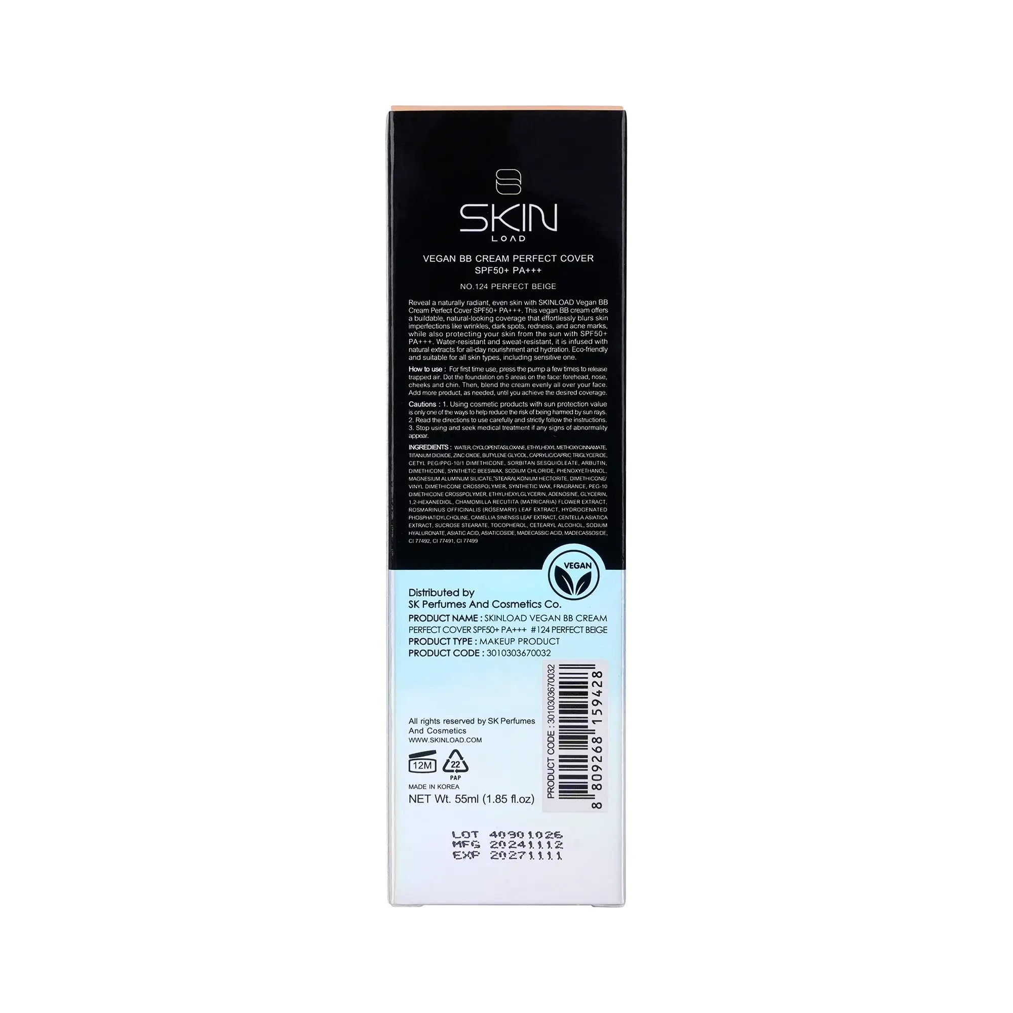 60627-Skinload Vegan BB Cream Perfect Cover SPF50+55mL 124-Perfect Beige +7