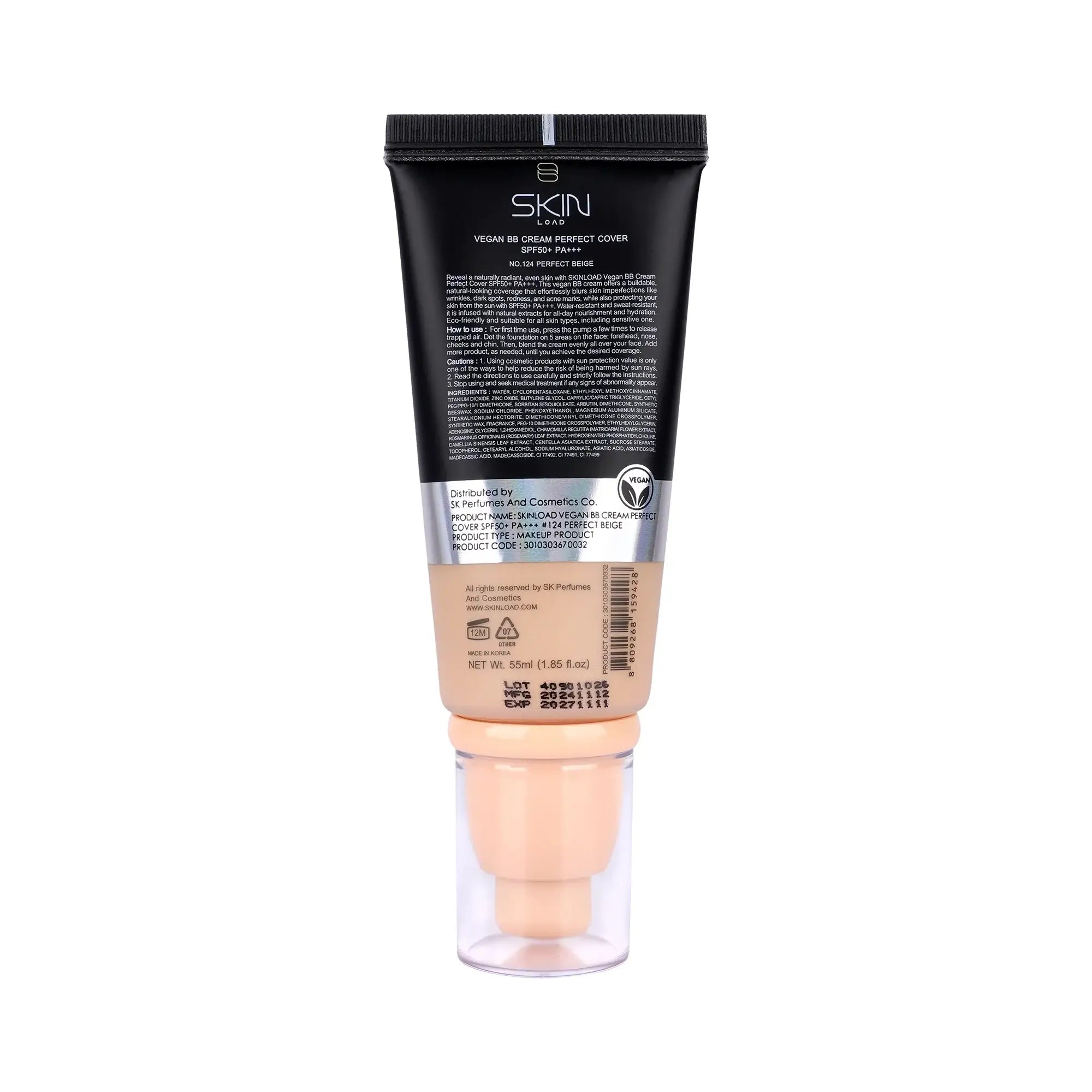 60627-Skinload Vegan BB Cream Perfect Cover SPF50+55mL 124-Perfect Beige +1