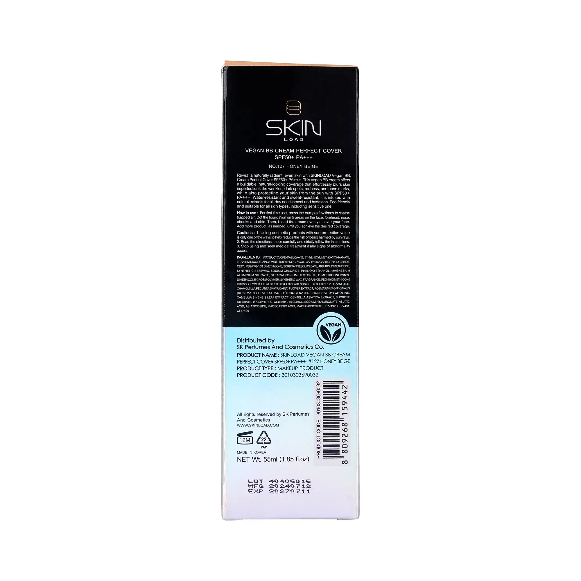 60629-Skinload Vegan BB Cream Perfect Cover SPF50+ 55ml 127-Honey Beige +7