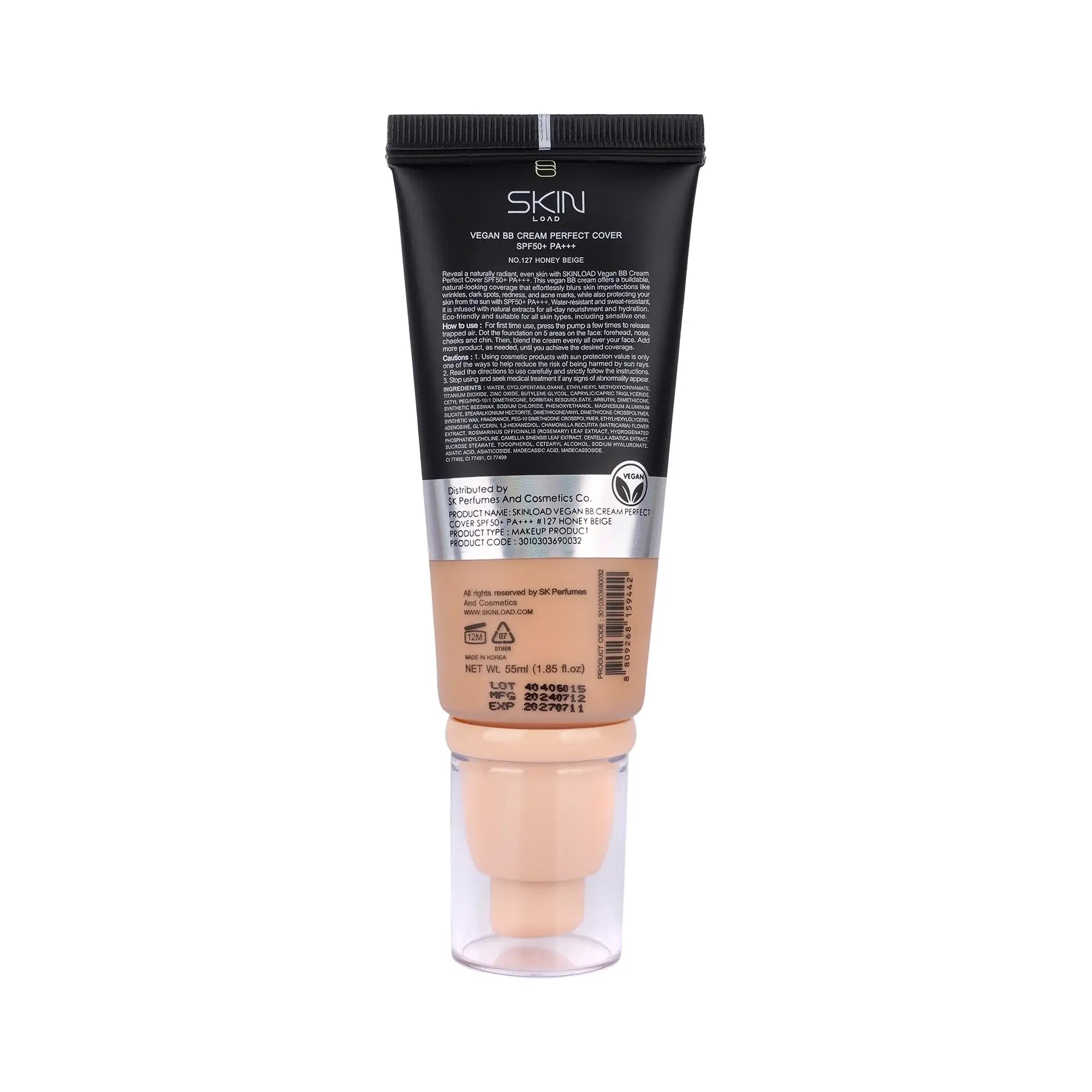 60629-Skinload Vegan BB Cream Perfect Cover SPF50+ 55ml 127-Honey Beige +1