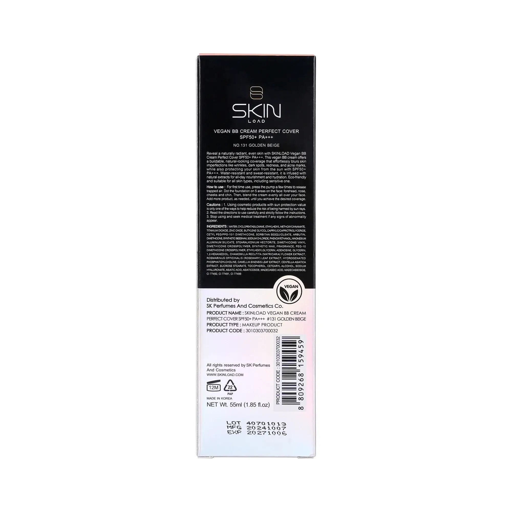 60630-Skinload Vegan BB Cream Perfect Cover SPF50+ 55ml 131-Golden Beige +6