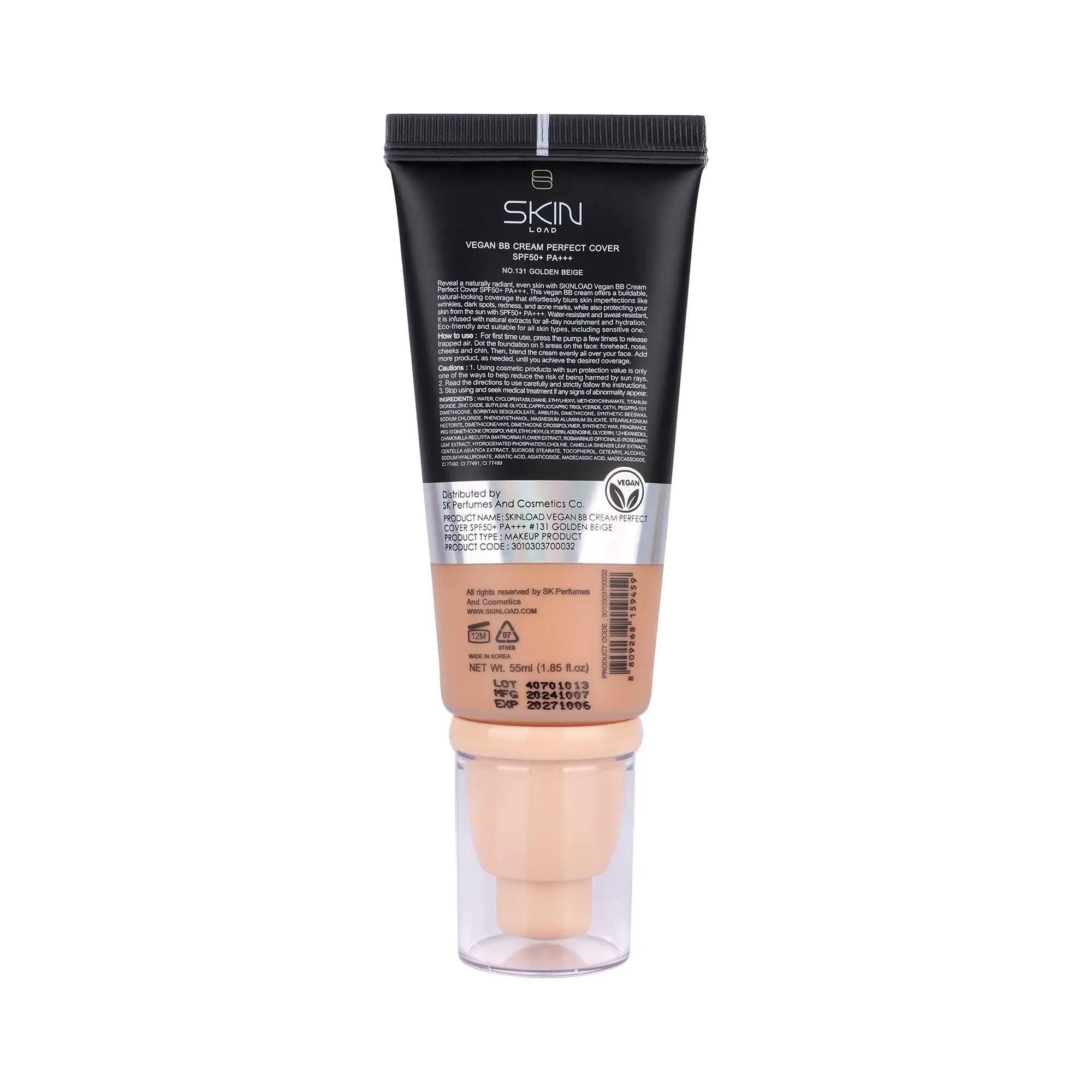 60630-Skinload Vegan BB Cream Perfect Cover SPF50+ 55ml 131-Golden Beige +1