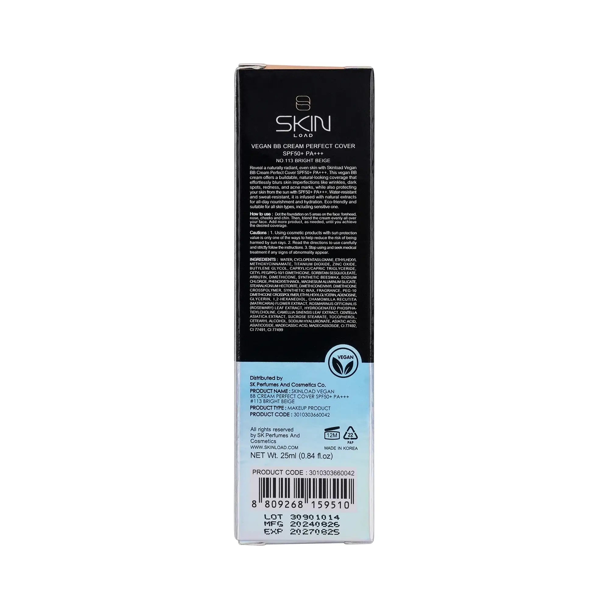 60631-Skinload Vegan BB Cream Perfect Cover SPF50+ 25ml 113-Bright Beige +6