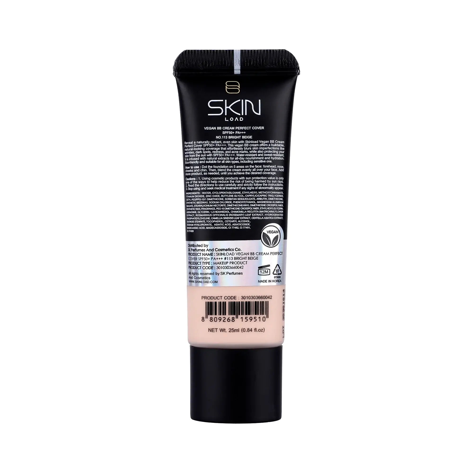 60631-Skinload Vegan BB Cream Perfect Cover SPF50+ 25ml 113-Bright Beige +1
