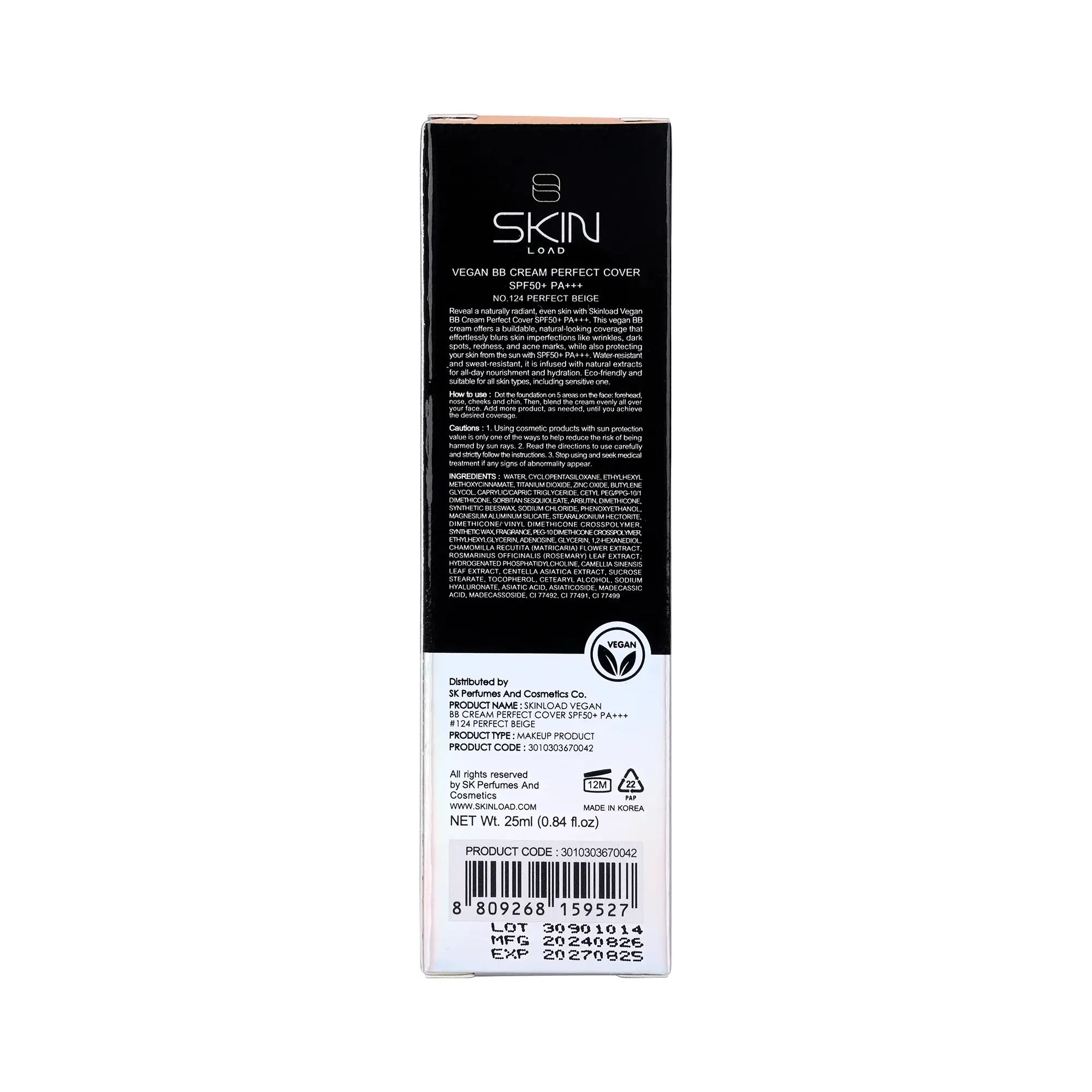 60632-Skinload Vegan BB Cream Perfect Cover SPF50+25ml 124-Perfect Beige +5