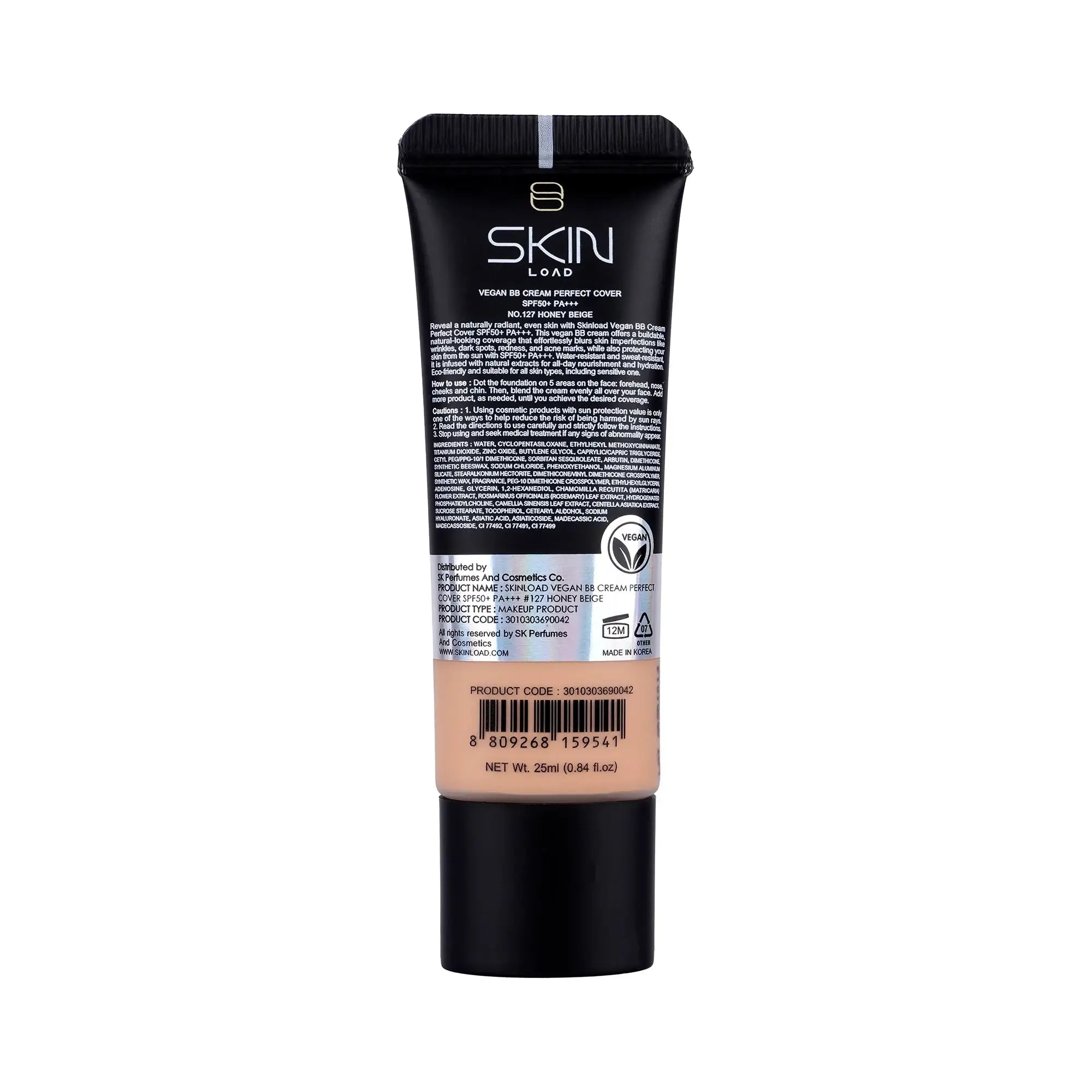 60634-Skinload Vegan BB Cream Perfect Cover SPF50+ 25ml 127-Honey Beige +1
