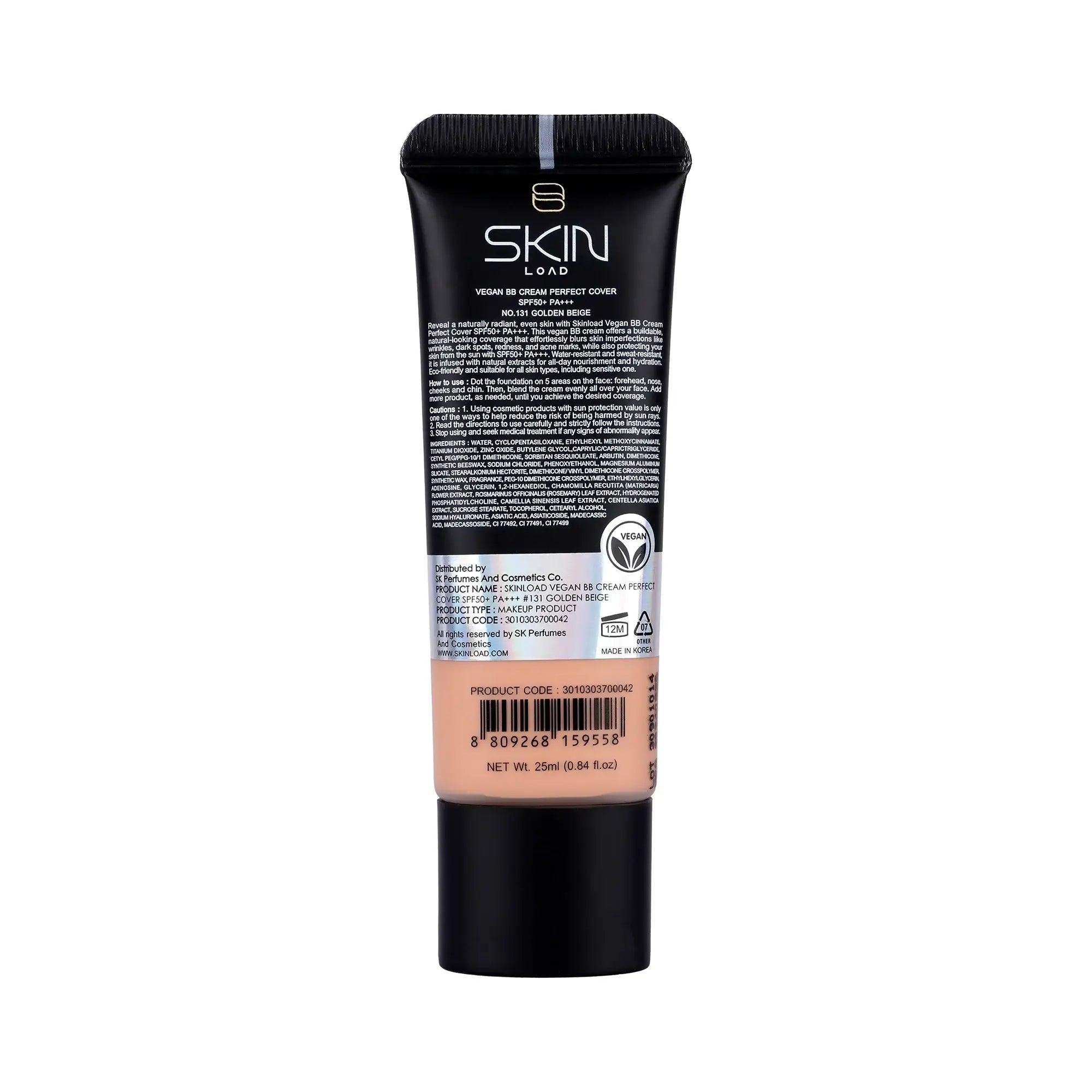 60635-Skinload Vegan BB Cream Perfect Cover SPF50+ 25ml 131-Golden Beige +1