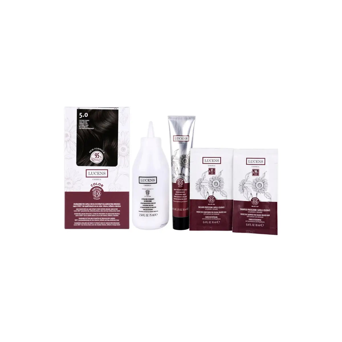 2-Lucens Umbria Permanent Hair Color No.5.0-Light Brown +1