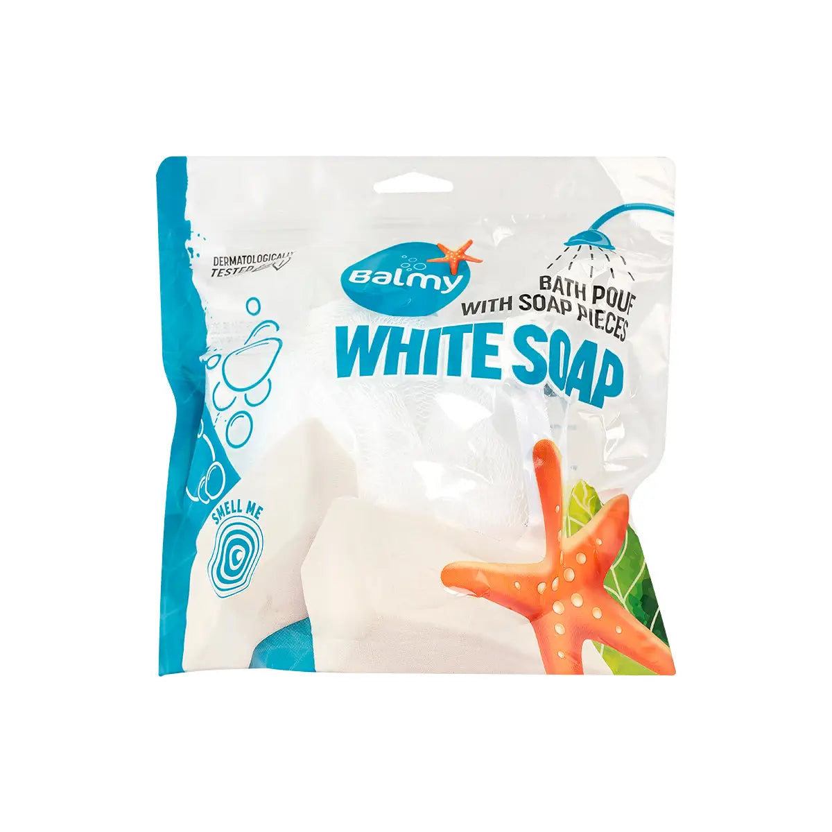 1-Balmy Bath Pouf With White Soap Pieces