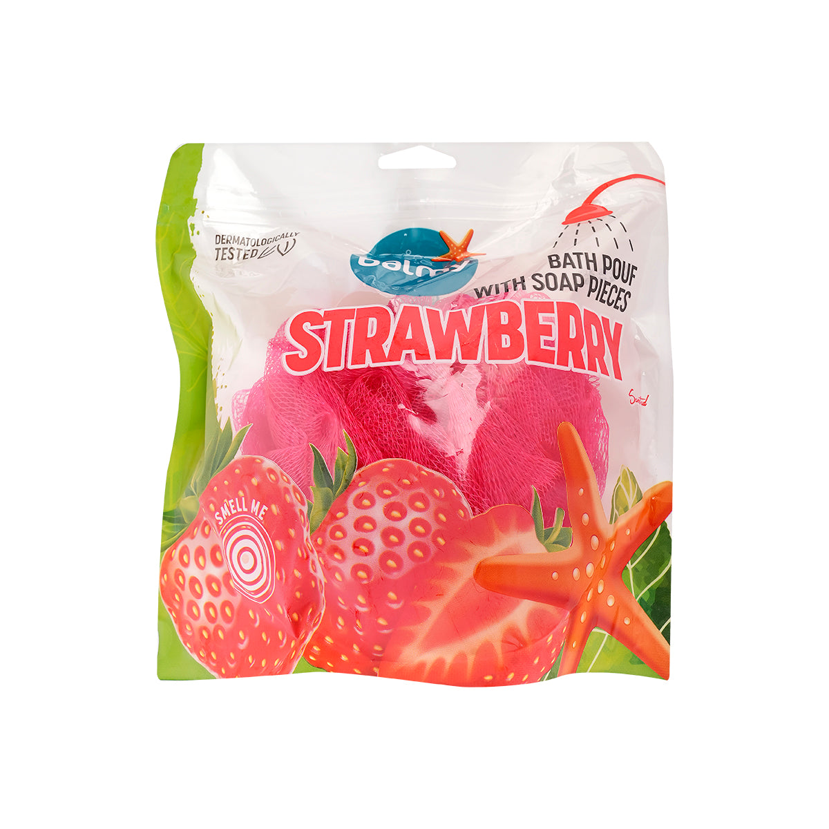 2-Balmy Bath Pouf With White Soap Pieces-Strawberry +1