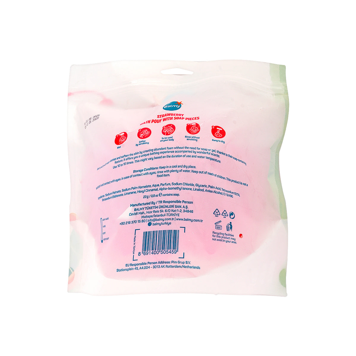 3-Balmy Bath Pouf With White Soap Pieces-Strawberry +2