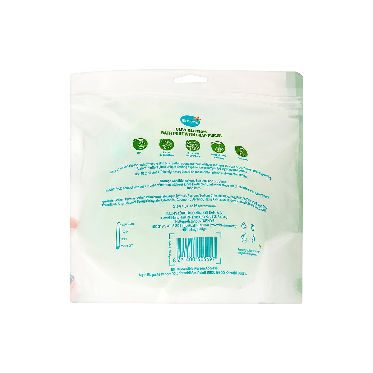 3-Balmy Bath Pouf With White Soap Pieces-Olive Blossom +2