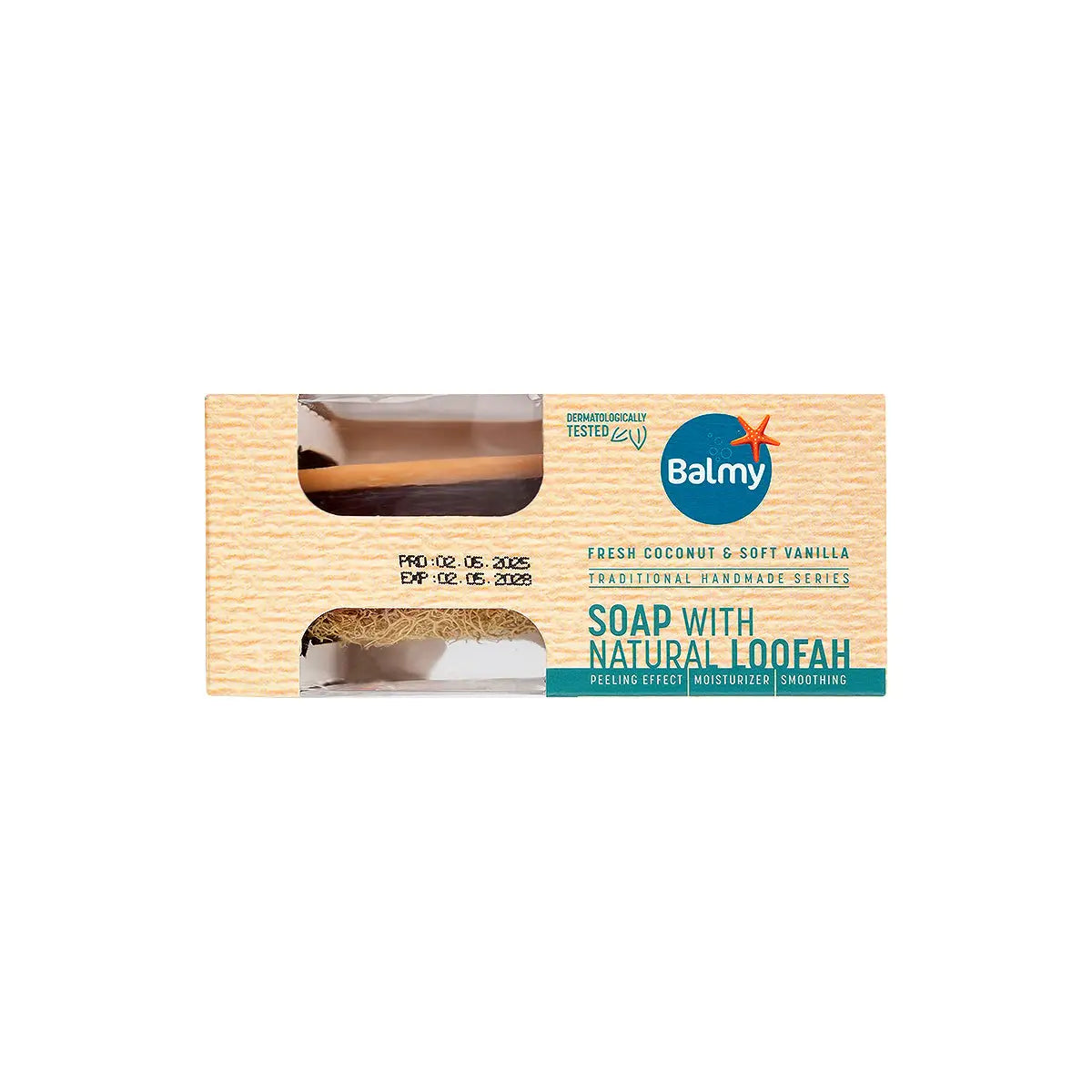 6-Balmy Soap With Natural Loofah 125g-F.Coconut & Soft Vanilla +5