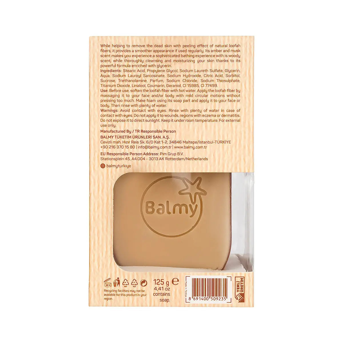 Balmy Soap With Natural Loofah 125g-Amber Wood & White Musk