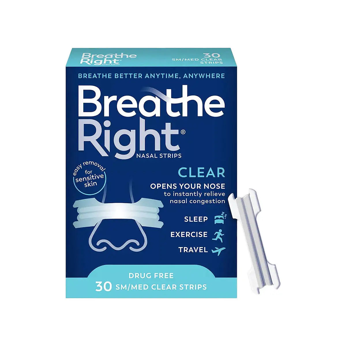 61119-Breath Right Large Clear Nasal Strips 30pcs