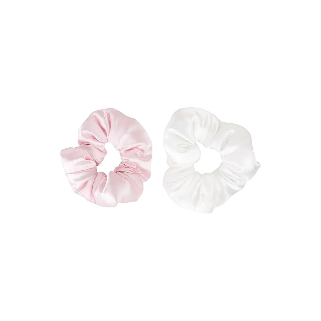 61145-Brushworks Satin Scrunchies - Pink &amp; White +1