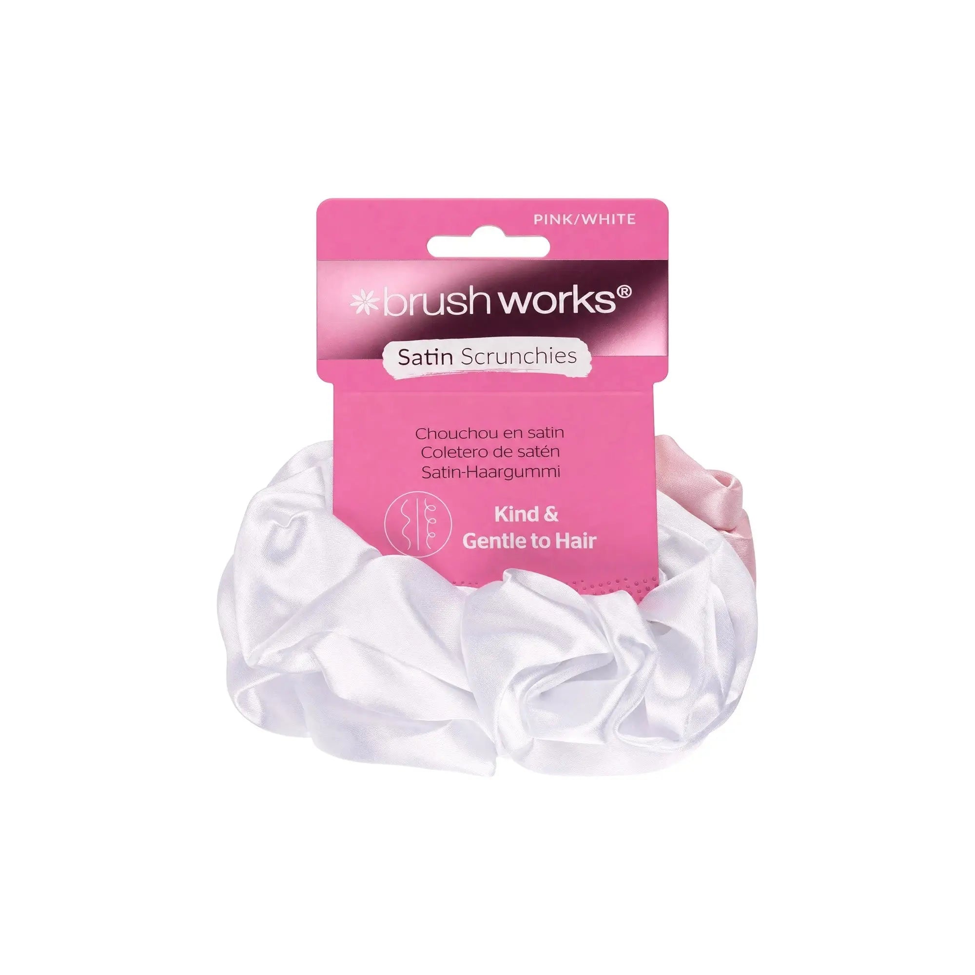 61145-Brushworks Satin Scrunchies - Pink & White 