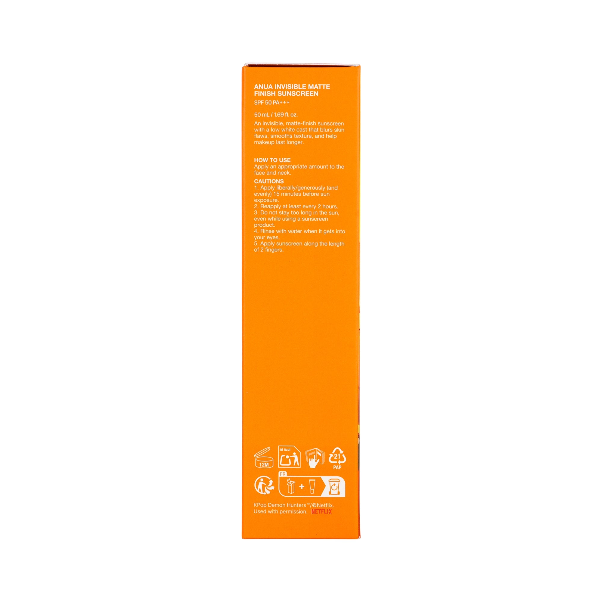 Anua Invisible Matte Finish Sunscreen SPF50+  PA+++ 50ml