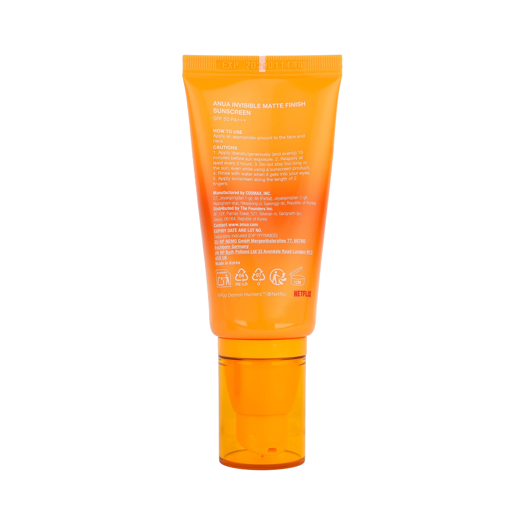 Anua Invisible Matte Finish Sunscreen SPF50+  PA+++ 50ml