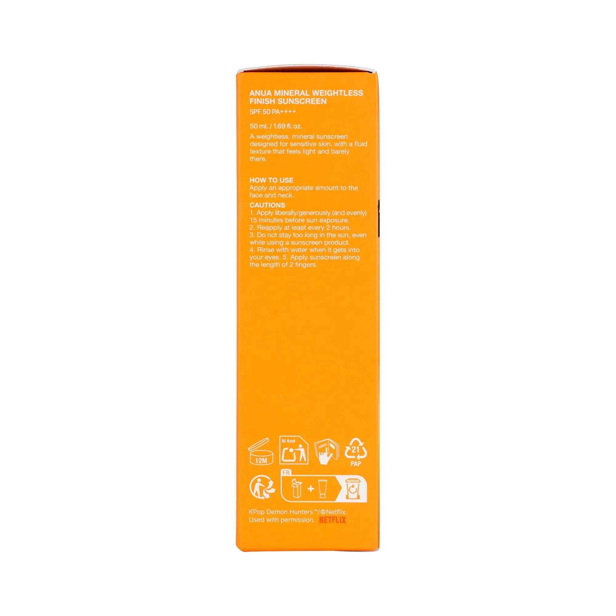 Anua Mineral Weightless Finish Sunscreen SPF50 PA++++ 50ml