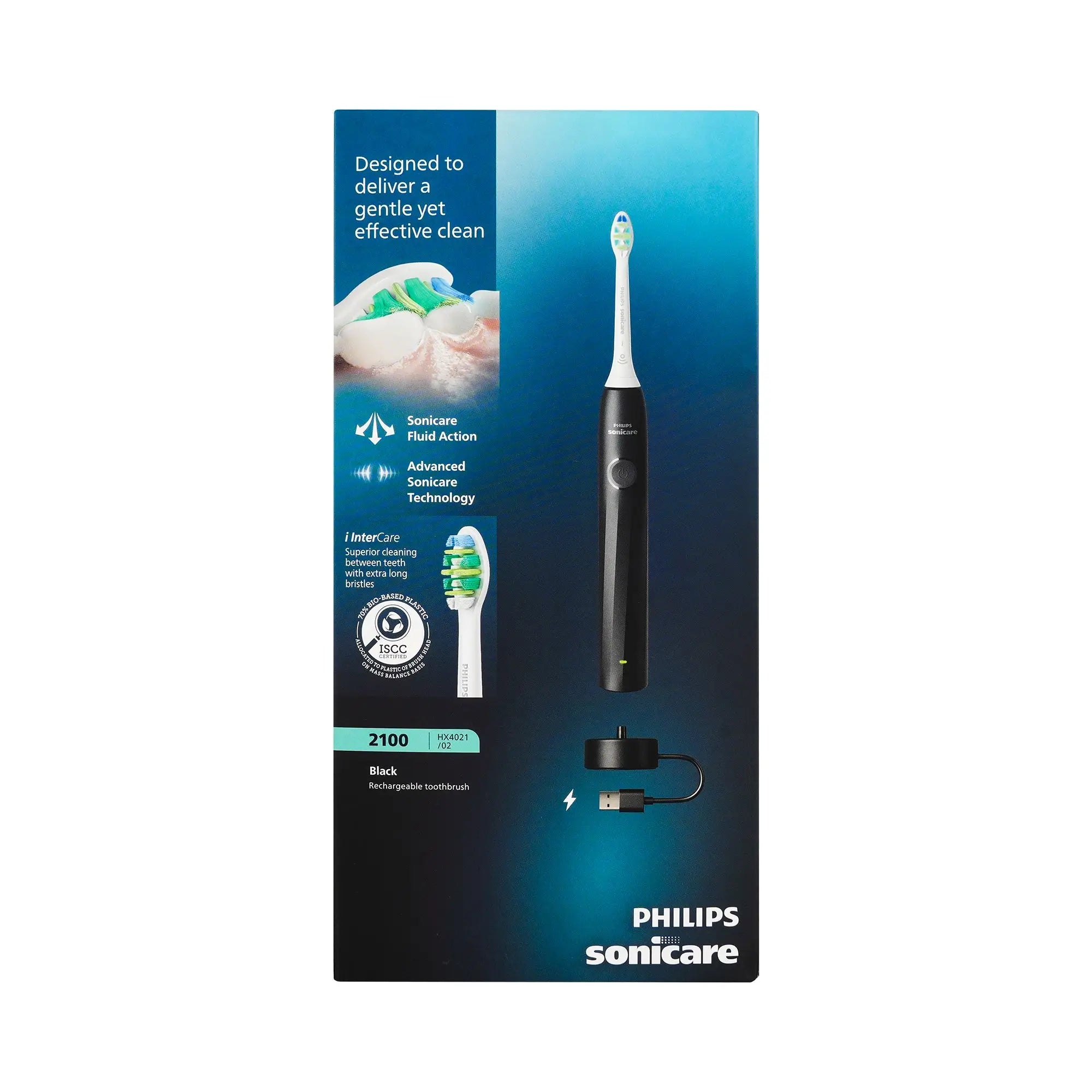 61411-Philips Sonicare 2100 Prestige Toothbrush Black-HX4021/02 +2