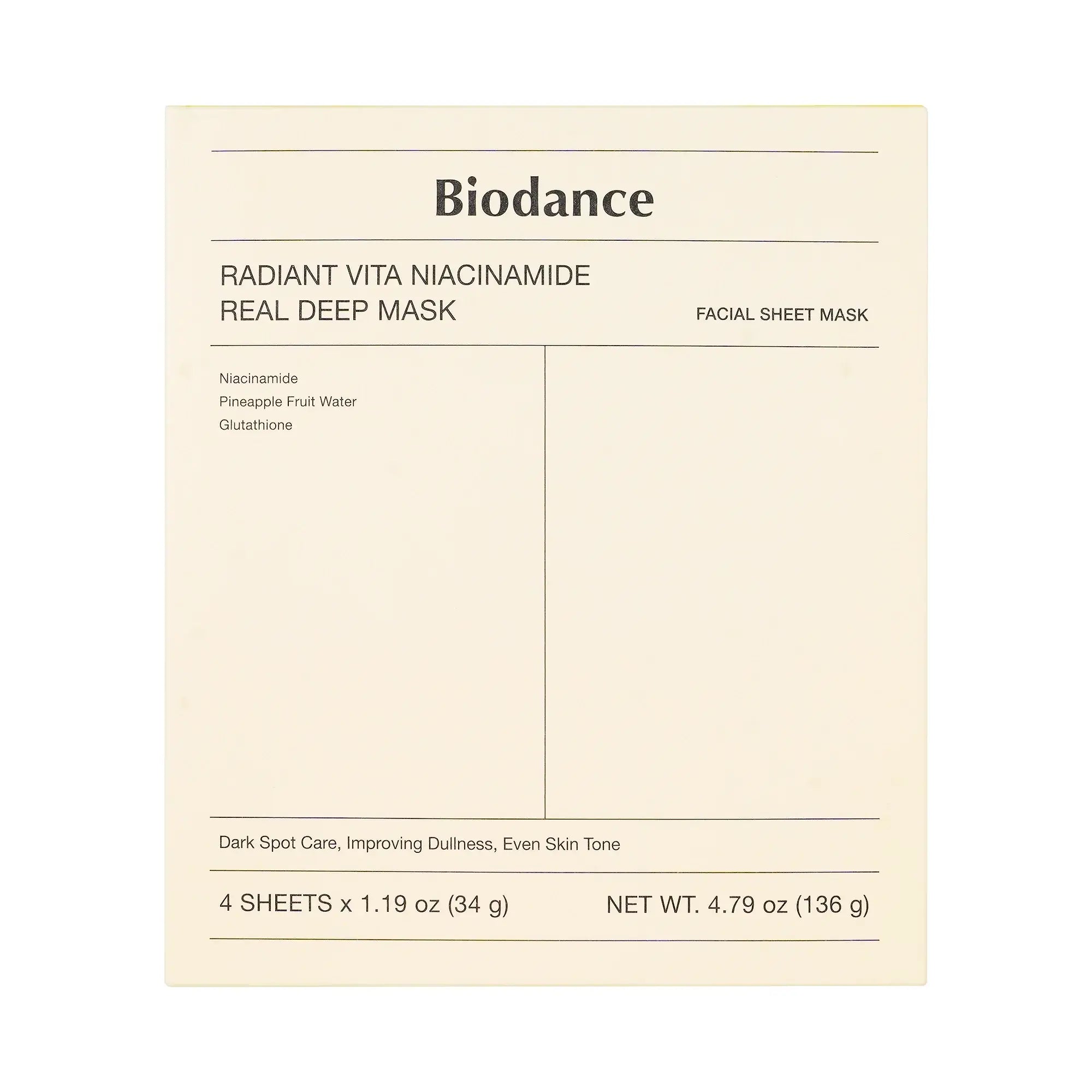 61446-Biodance Radiant Vita Niacinamide Real Deep Mask 4 Sheets +1