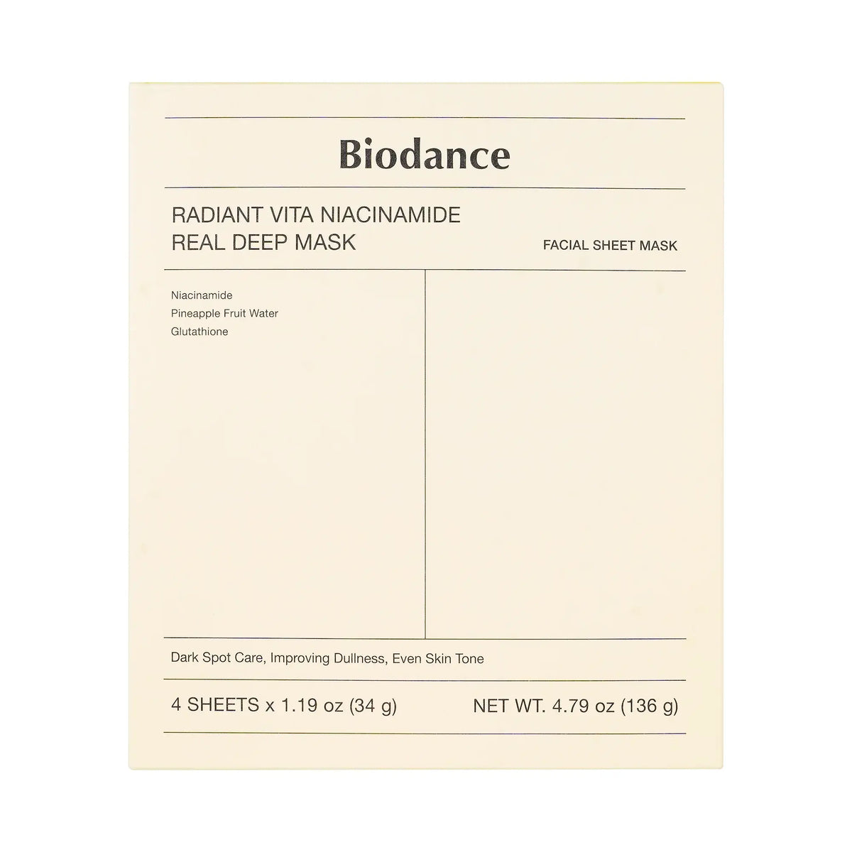 61446-Biodance Radiant Vita Niacinamide Real Deep Mask 4 Sheets +1
