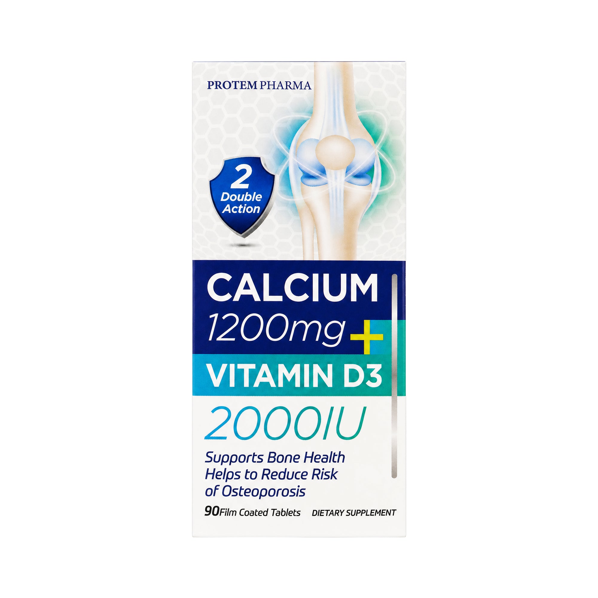 Protem Pharma Calcium 1200mg+Vit D3 2000IU 90 Tablets