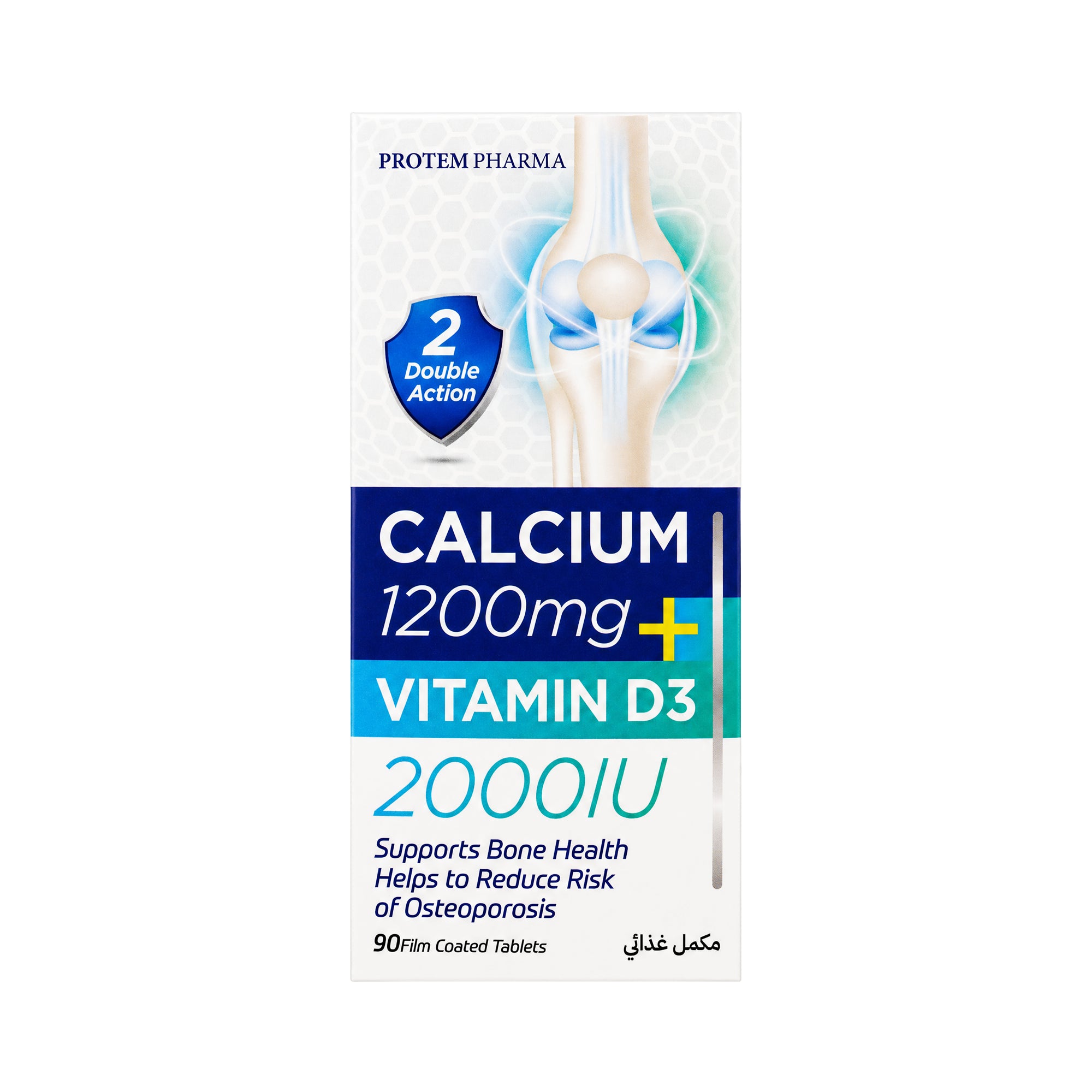 Protem Pharma Calcium 1200mg+Vit D3 2000IU 90 Tablets