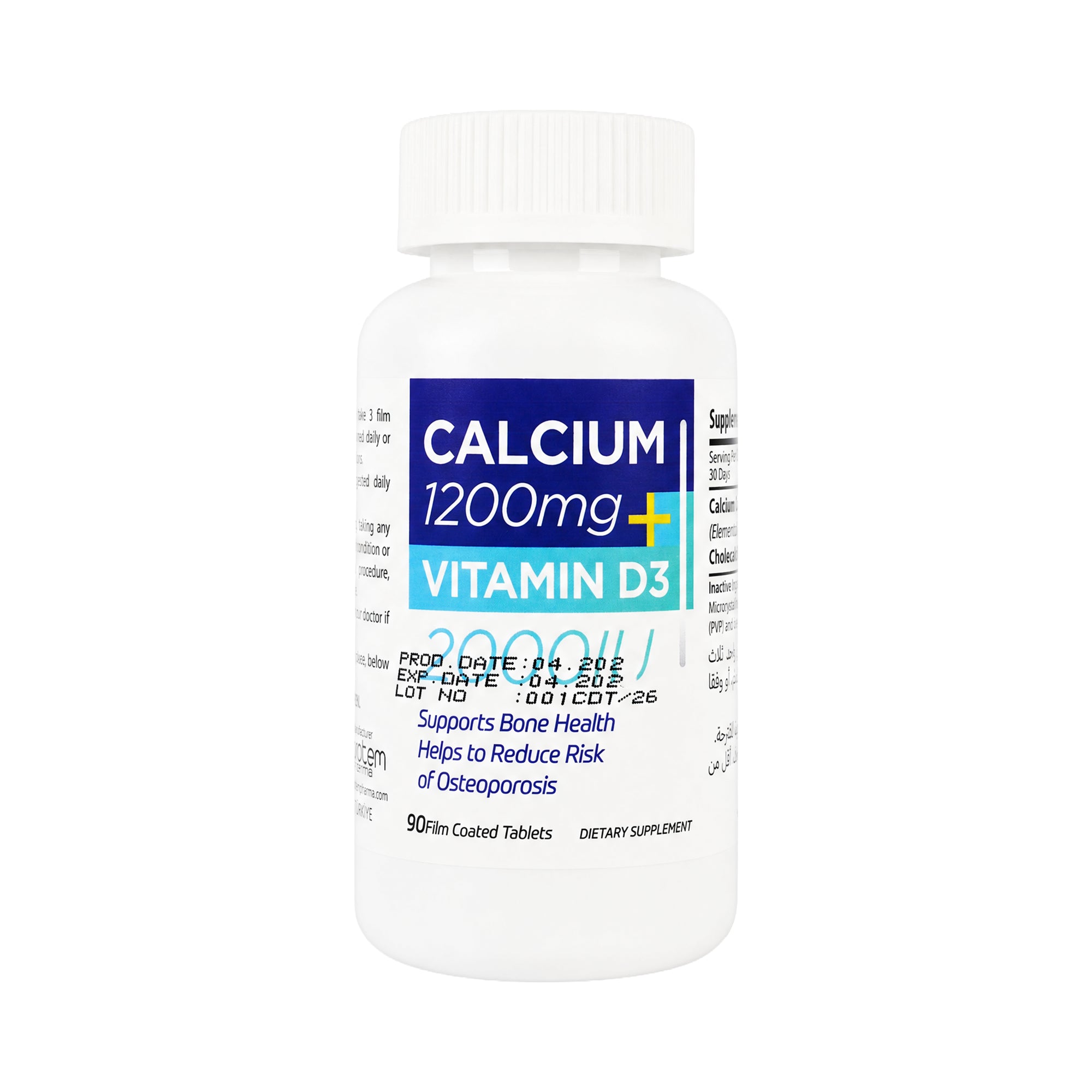 Protem Pharma Calcium 1200mg+Vit D3 2000IU 90 Tablets