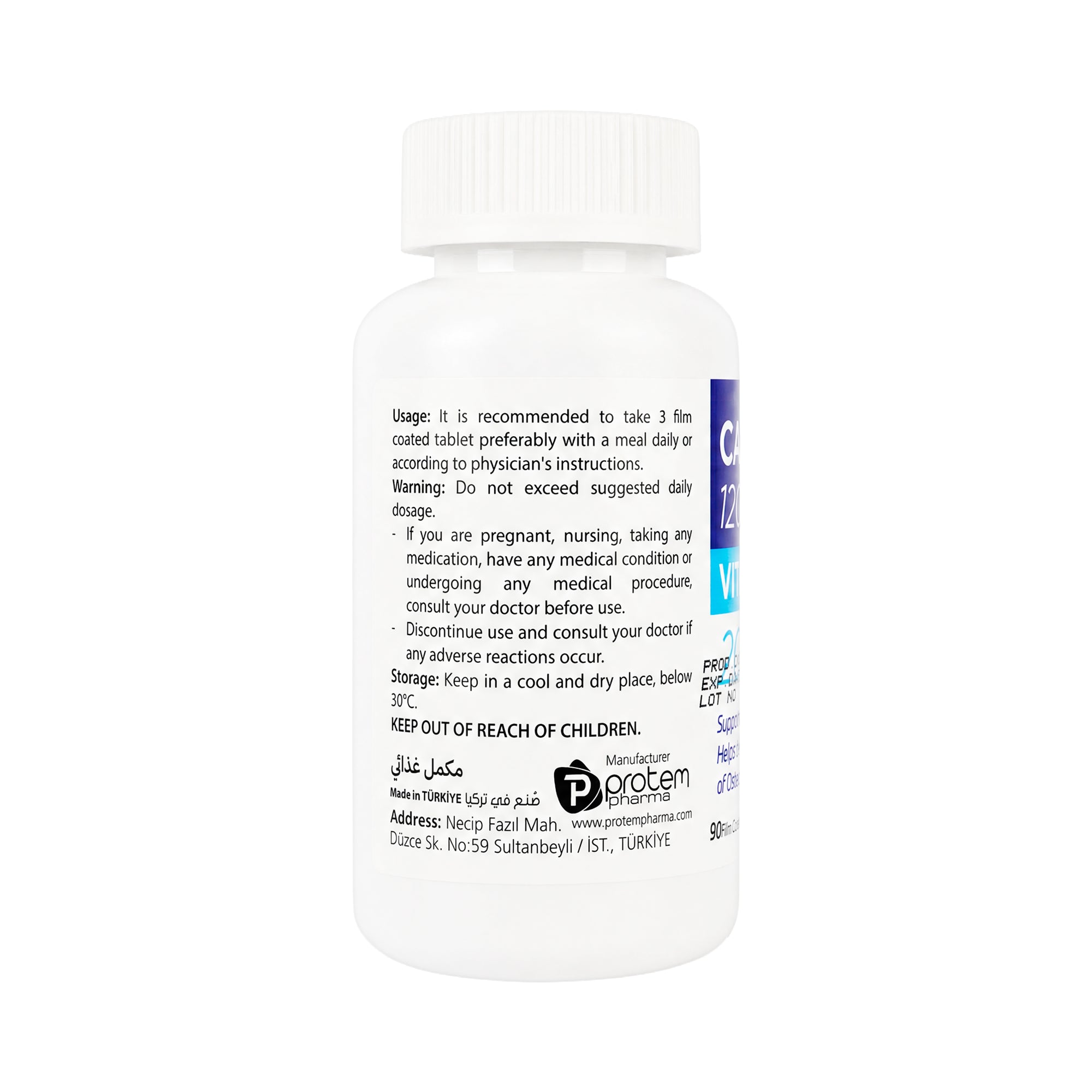 Protem Pharma Calcium 1200mg+Vit D3 2000IU 90 Tablets
