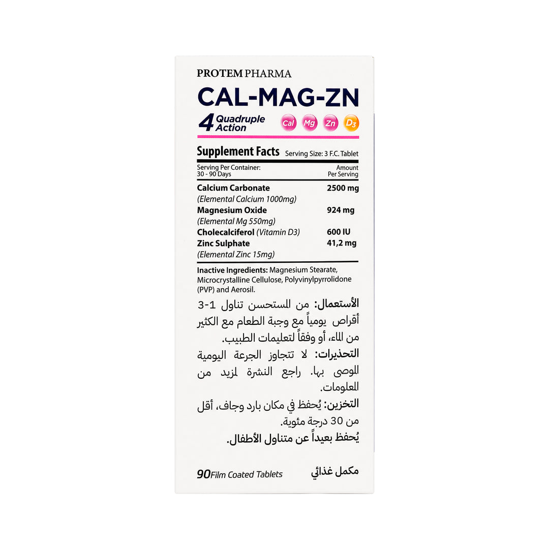 61568-Protem Pharma Cal-Mag-Zn+Vit D3 90 Tablets +8