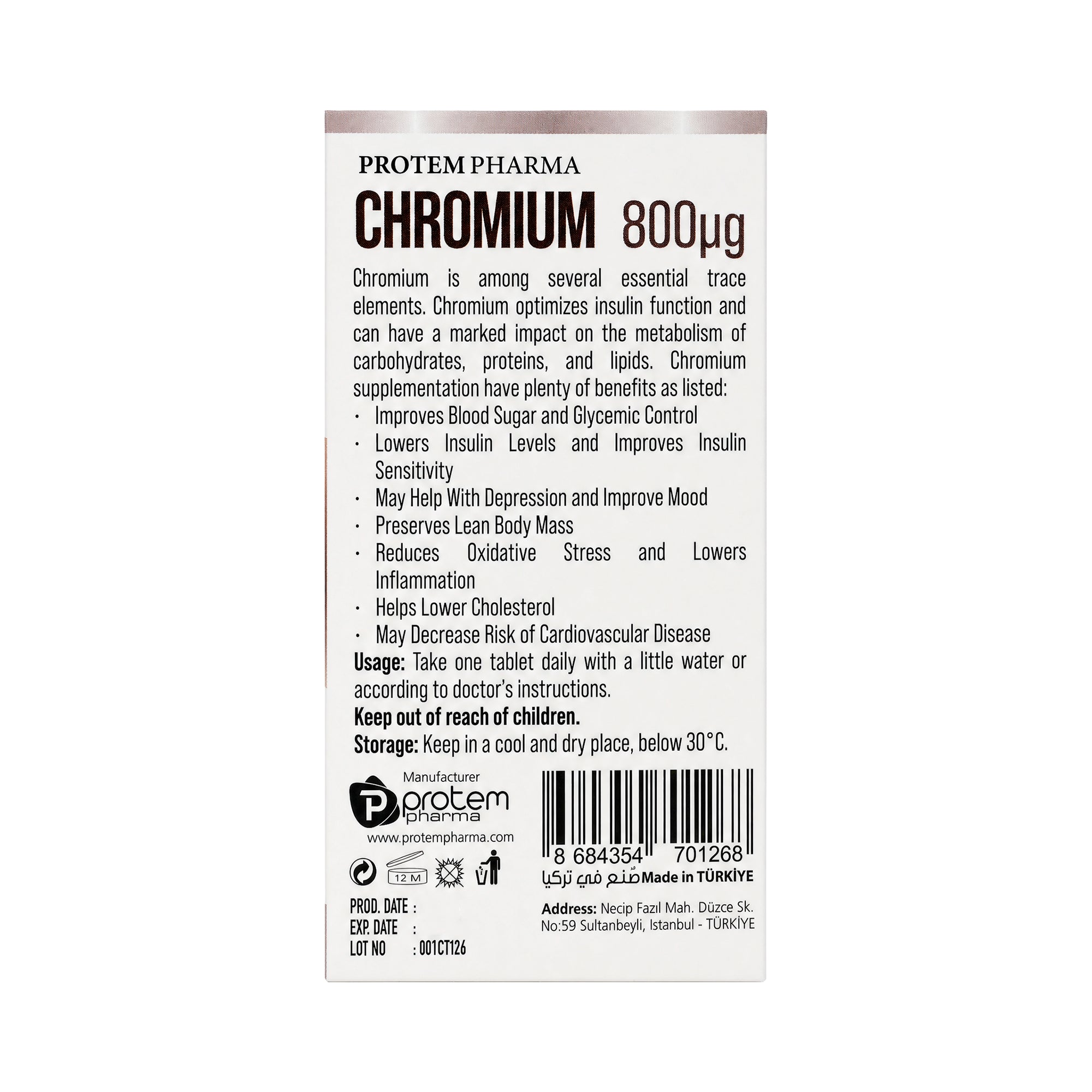Protem Pharma Chromium 800mcg 60 Tablets