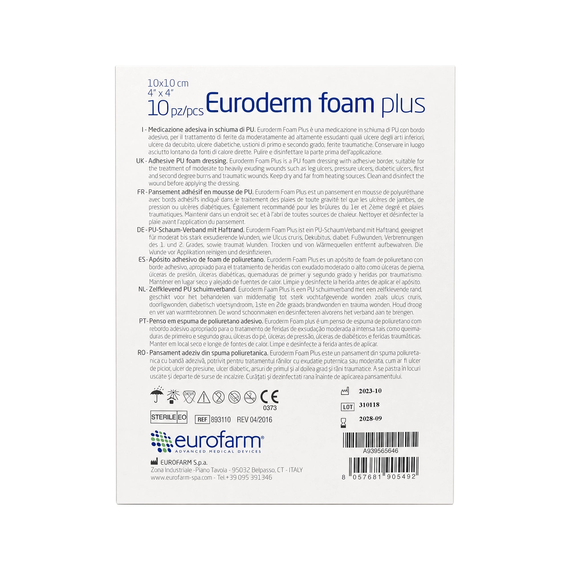 61575-Eurofarm Euroderm PU Foam Plus Plaster 10x10cm 10pcs +1