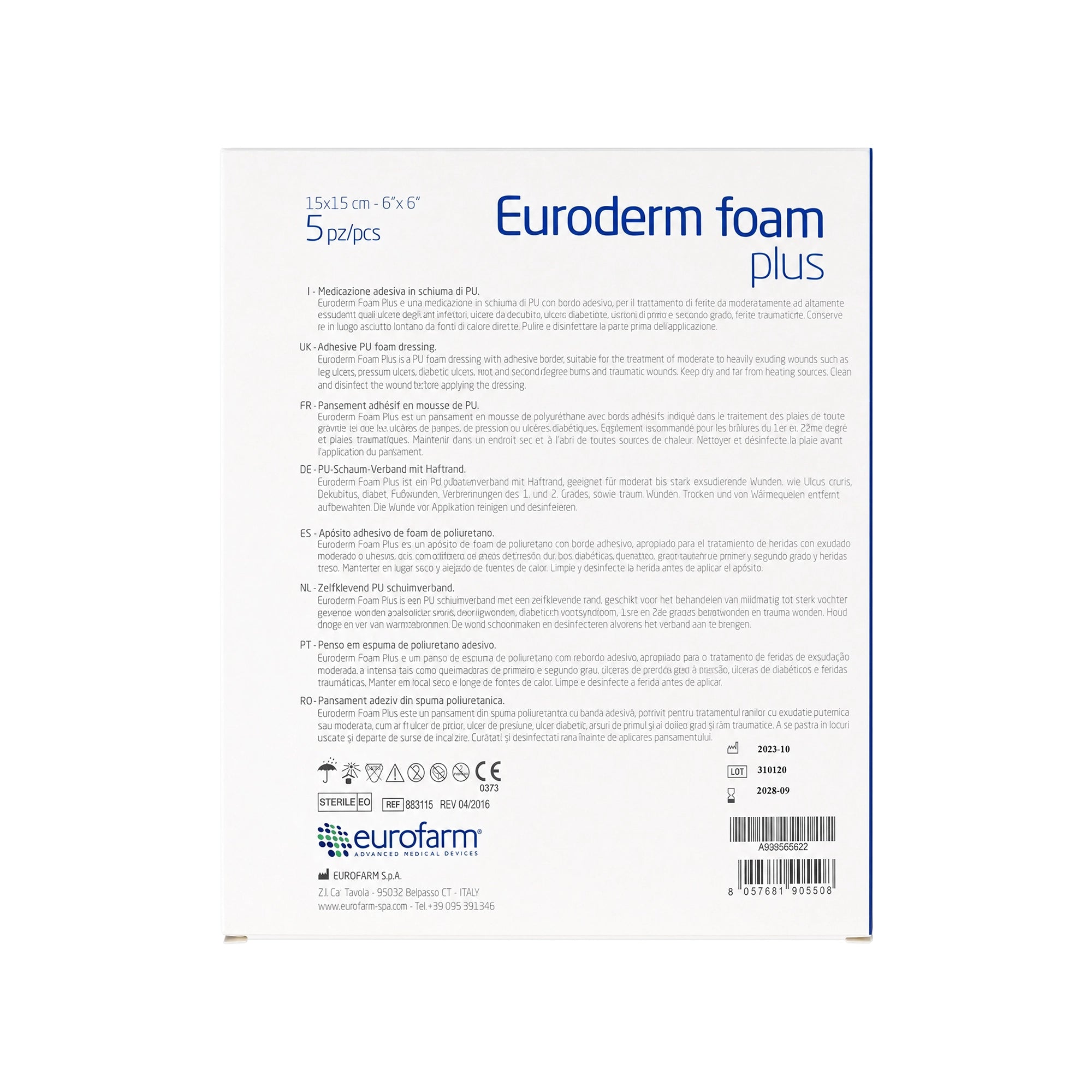 61576-Eurofarm Euroderm PU Foam Plus Plaster 15x15cm 5pcs +1
