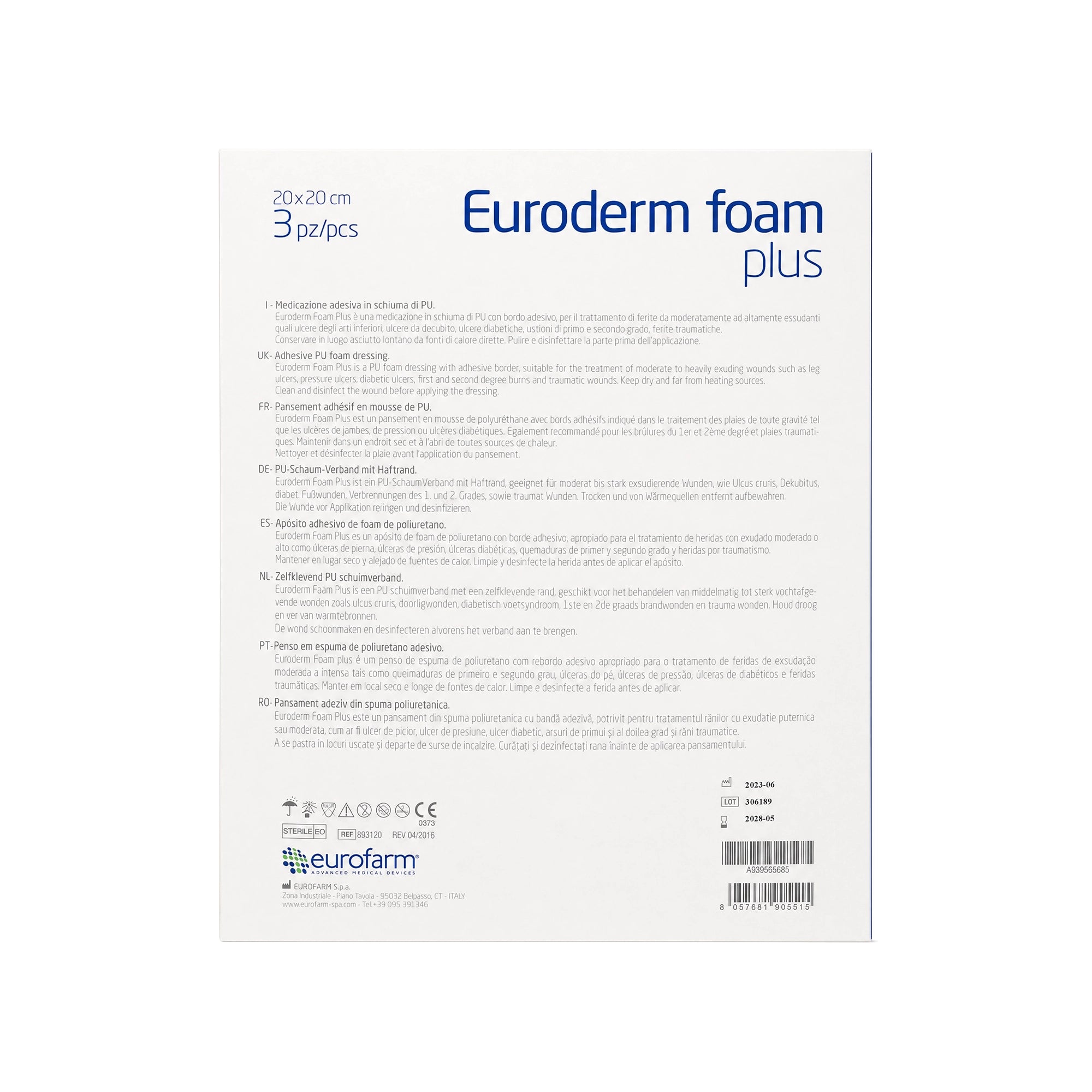 61577-Eurofarm Euroderm PU Foam Plus Plaster 20x20cm 3pcs +1