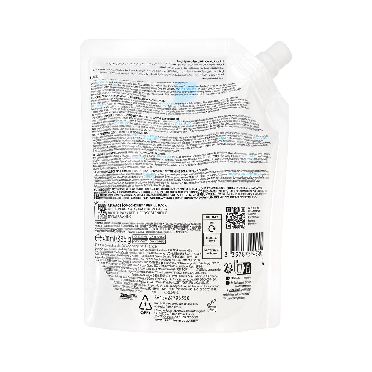 61594-La Roche Posay Lipikar Syndet Ap+ Refill 400mL +1