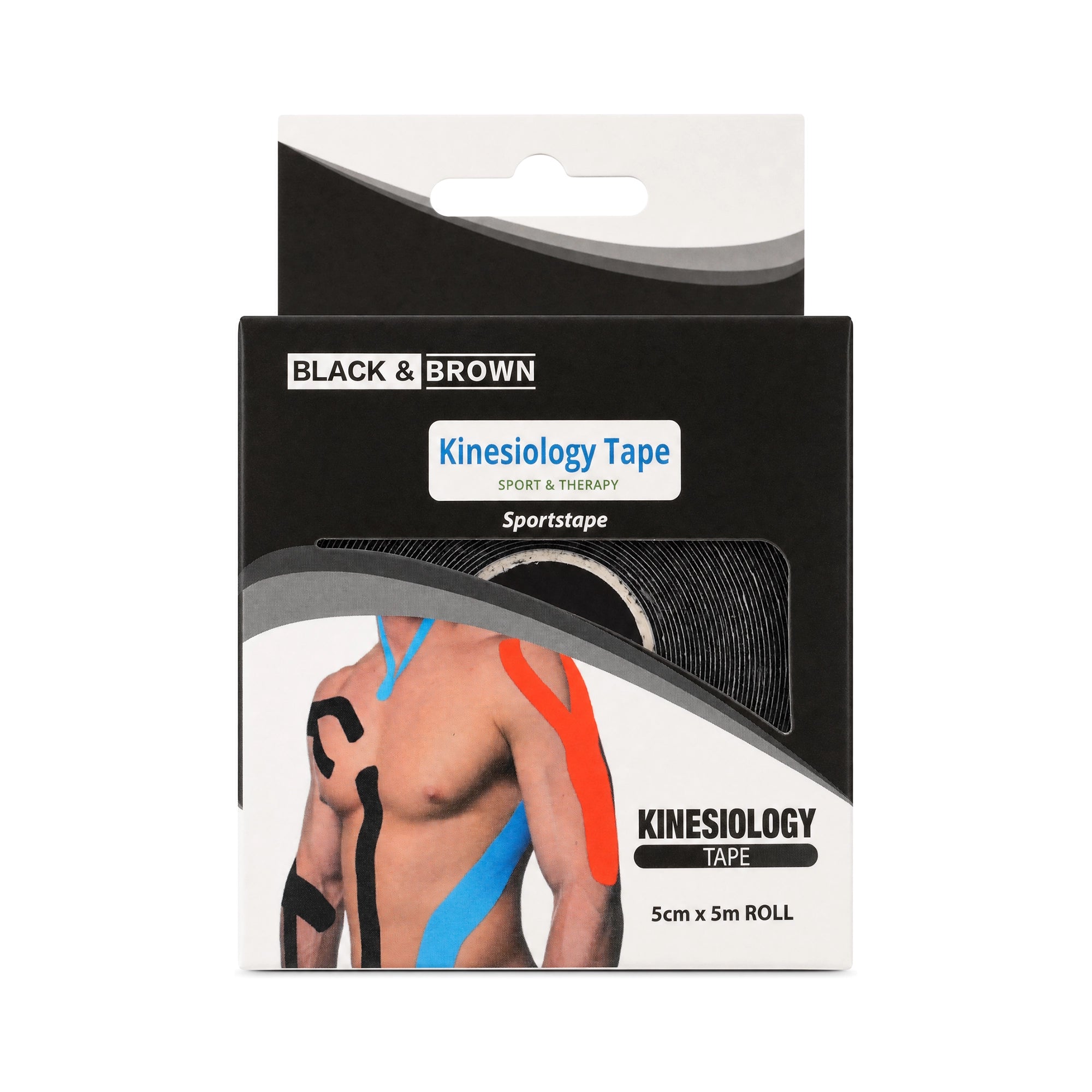 Black & Brown Kinesiology Tape 5cmX5m Roll-Black