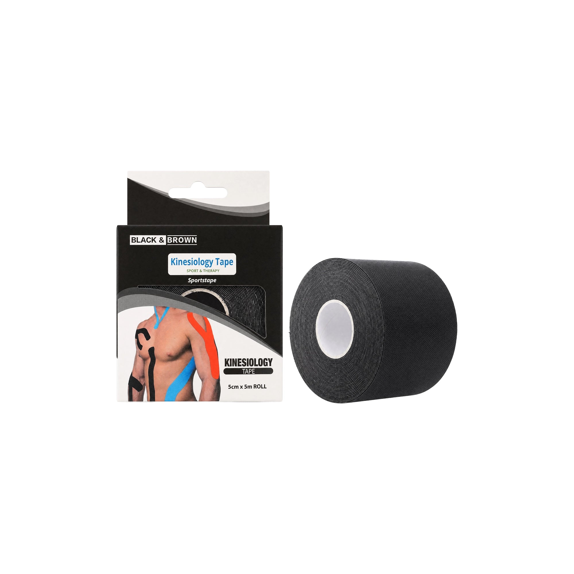 Black & Brown Kinesiology Tape 5cmX5m Roll-Black