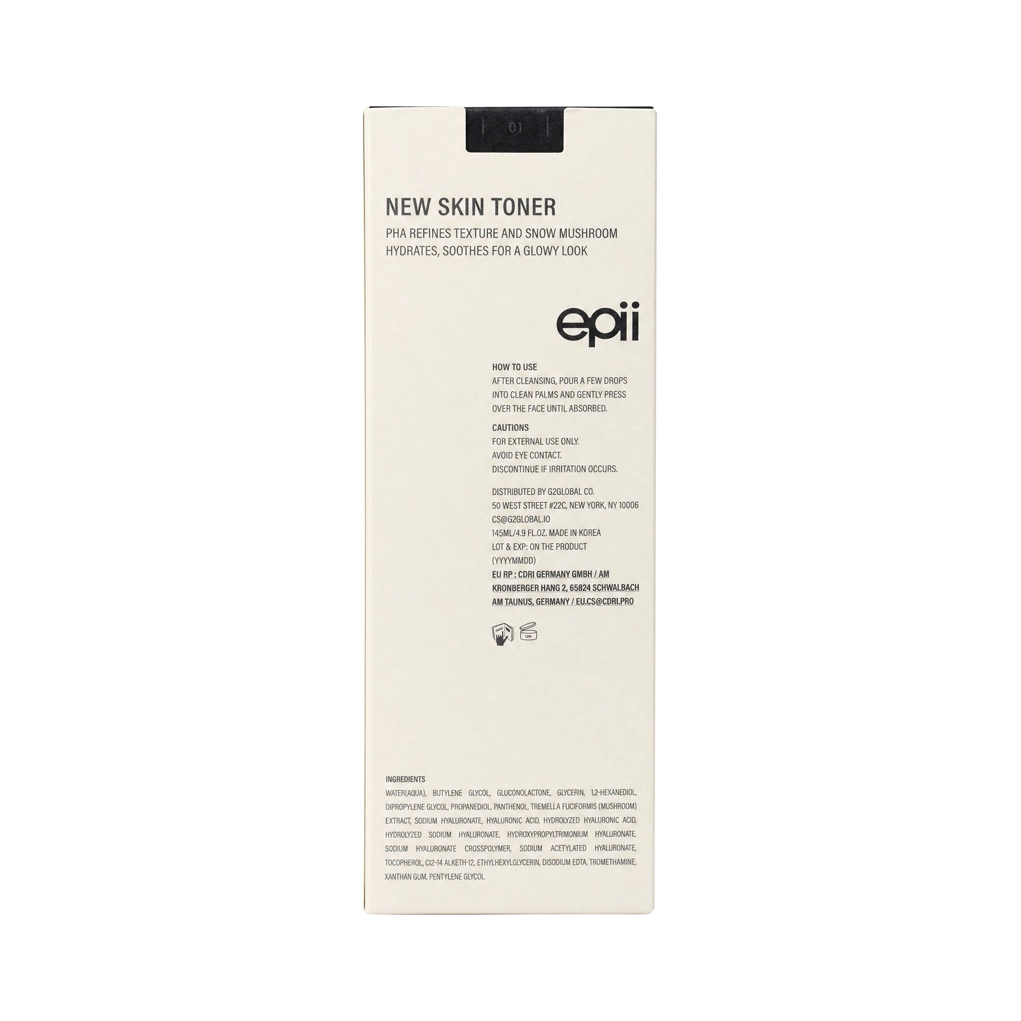 Epii New Skin Toneer Snow Mushroom & PHA 145ml
