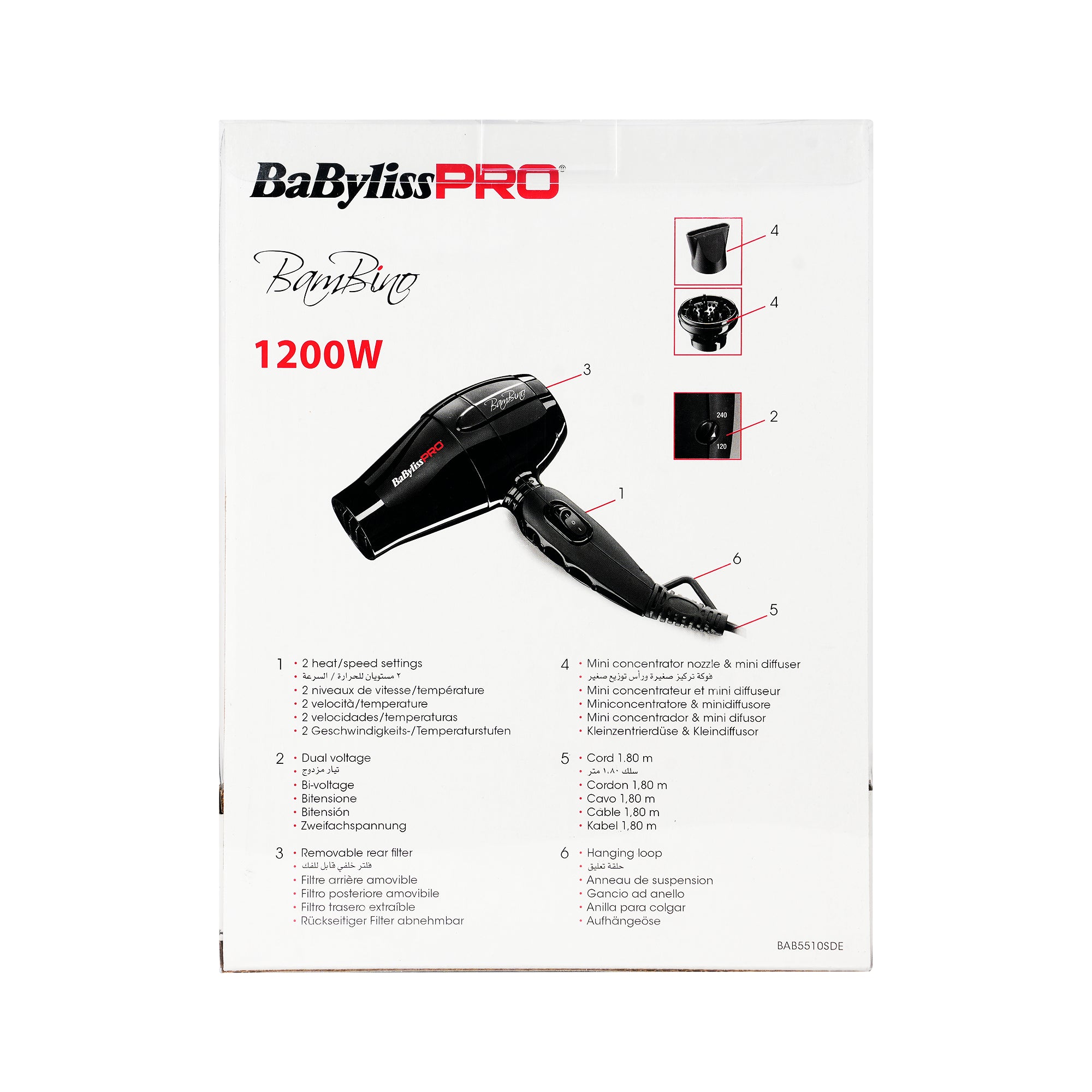 61685-Babyliss Pro BamBino Hair Dryer 1200W-BAB5510SDE +1