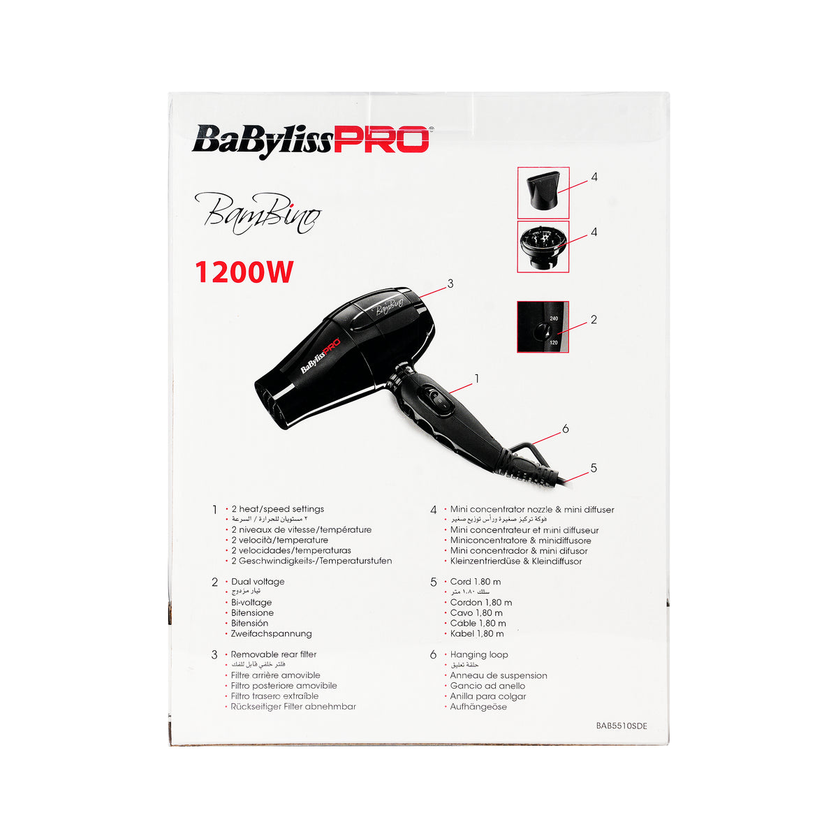 61685-Babyliss Pro BamBino Hair Dryer 1200W-BAB5510SDE +1