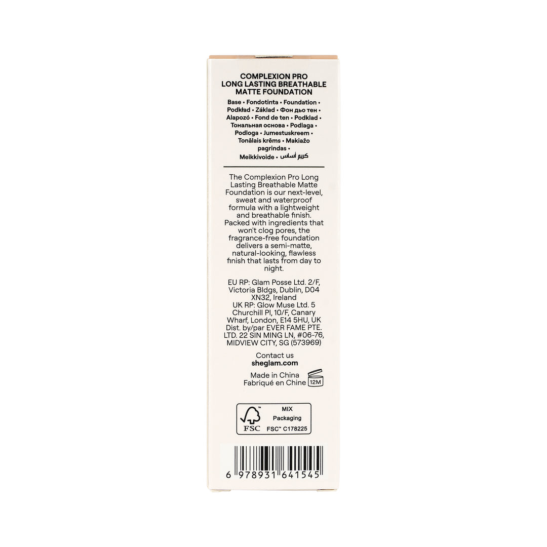 61713-Sheglam Complexion Pro Breathable Matte Foundation-Porcelain +5