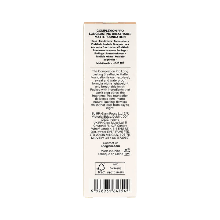 61713-Sheglam Complexion Pro Breathable Matte Foundation-Porcelain +5