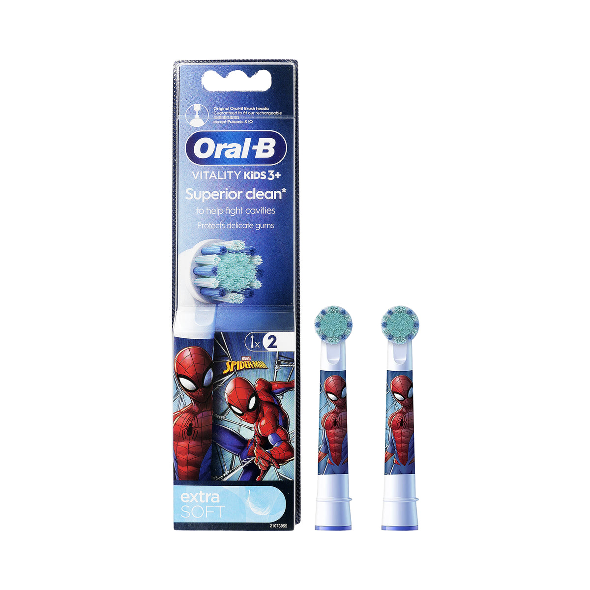 61735-Oral-B VitalityKids 3+ Spider 2 Replacement Heads-Extra Soft