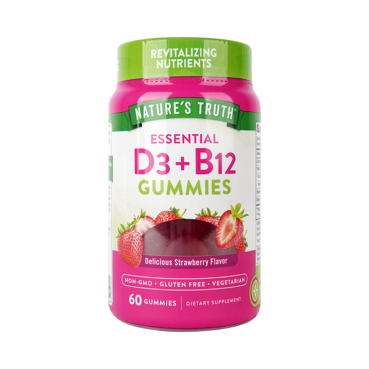 61756-Nature's Truth Essential D3+B12 60 Gummies-Strawberry Flavor